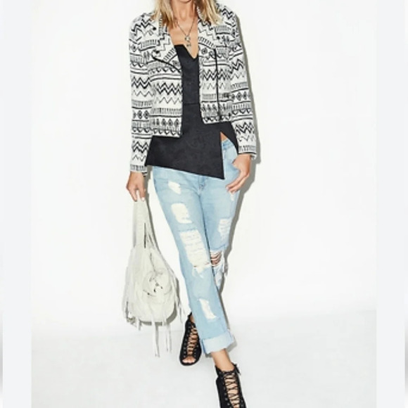 Joie Women's Blue Darnel Printed Moto Jacket Zip Front Navy Size XSmall - Picture 1 of 14